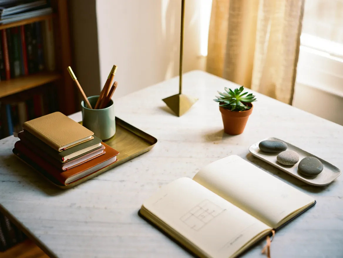Calm workspace setup representing organized habit building process